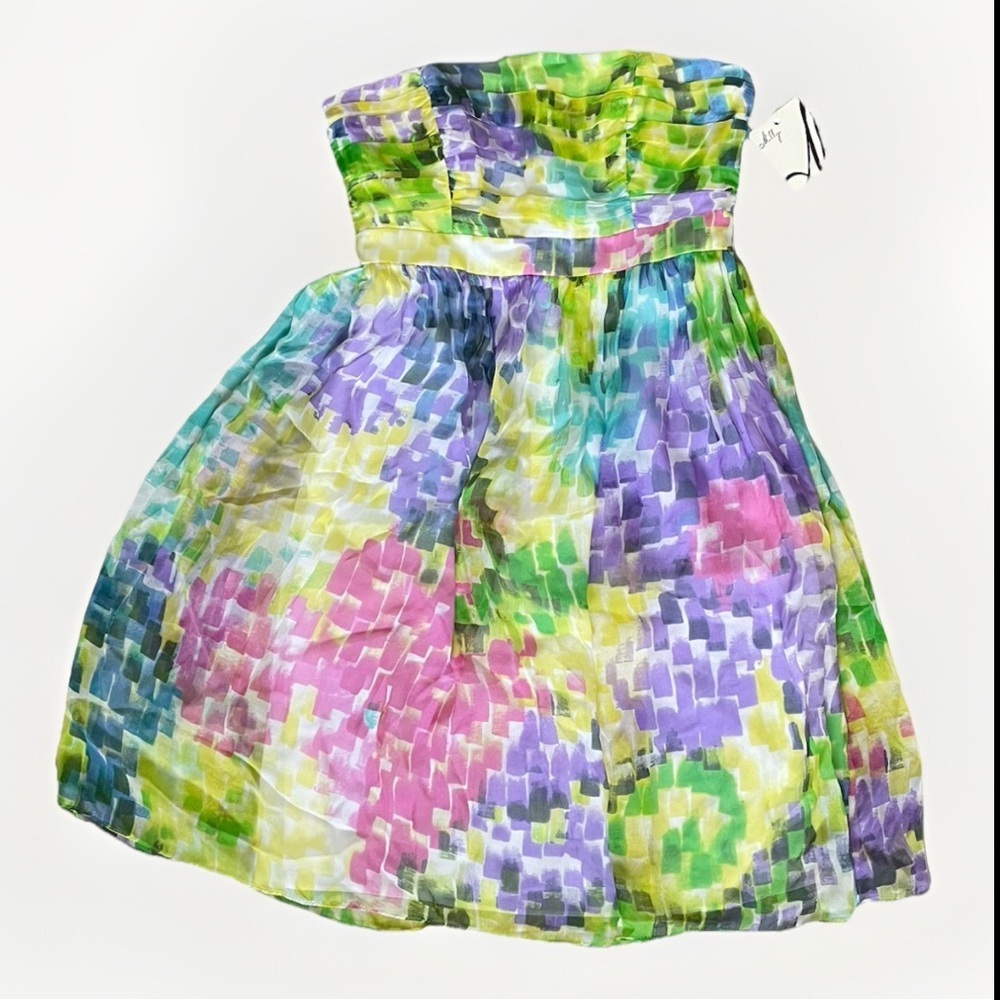 NWT Milly Watercolor Strapless Silk Dress 2